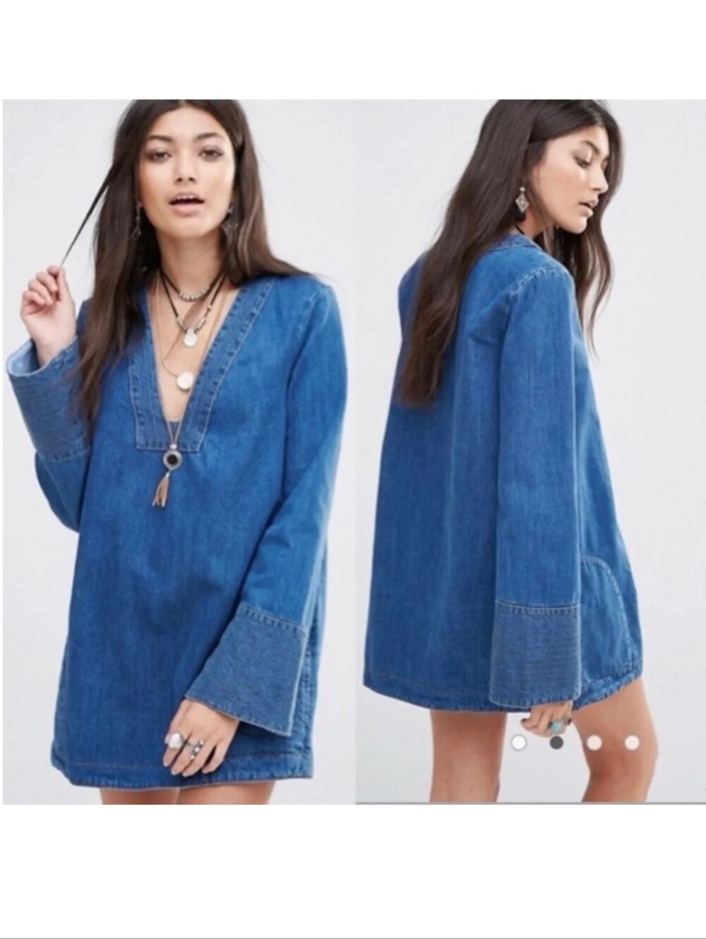 Free People Low Cut Denim Tunic. Size S.